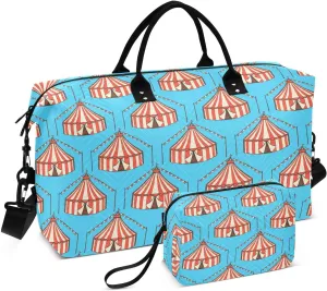 VIGTRO Travel Duffel Bag Weekender Overnight Bag with Toiletry Bag Sketch Circus Printed, Carry On Luggage Bag Vintage for Hospital Gym Travel Business, 2 Pcs Set