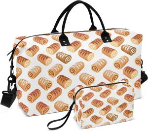 VIGTRO Travel Duffel Bag Weekender Overnight Bag with Toiletry Bag Sweet Dessert Food Pattern Printed, Carry On Luggage Bag for Hospital Gym Travel Business, 2 Pcs Set