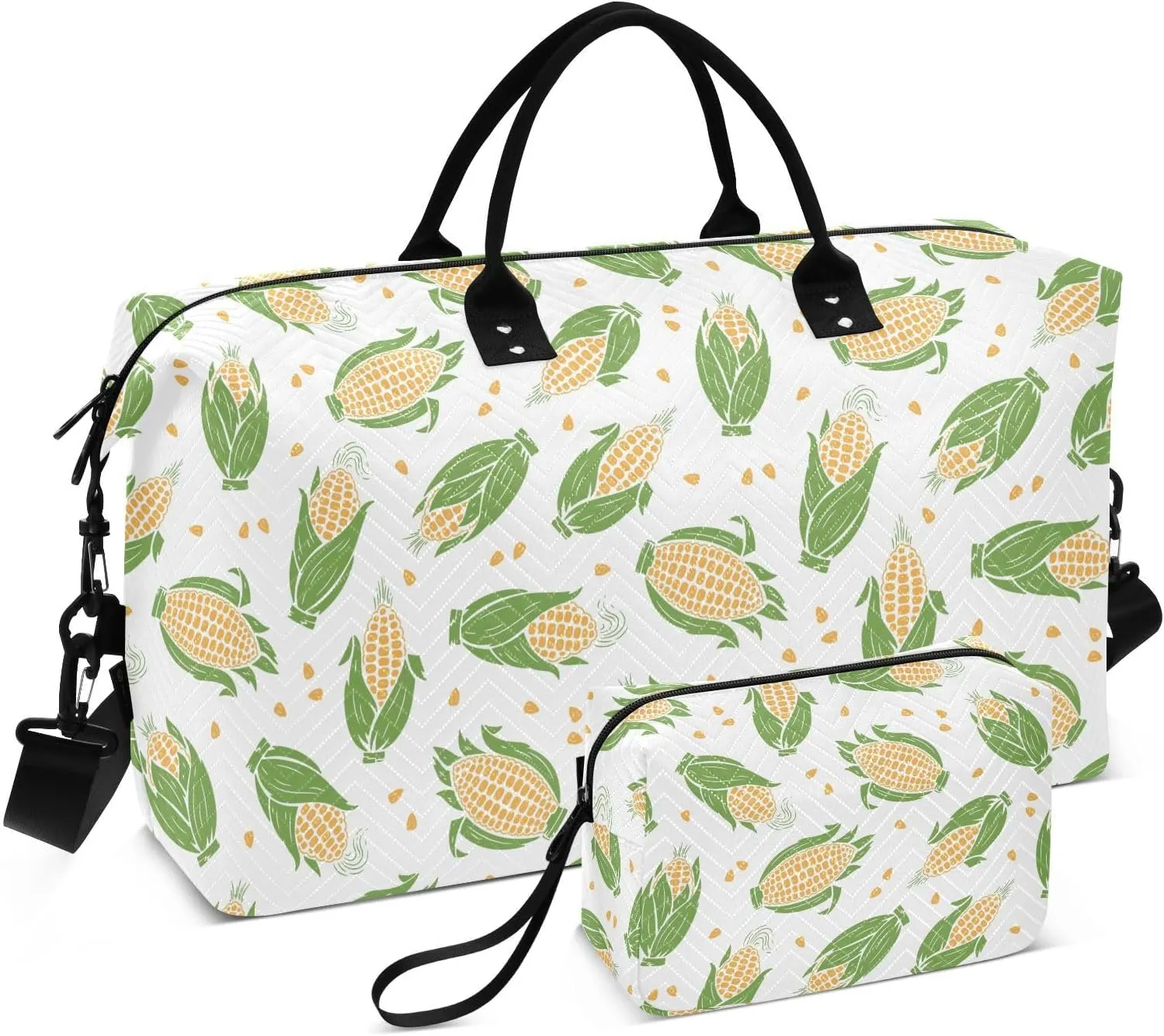 VIGTRO Travel Duffel Bag Weekender Overnight Bag with Toiletry Bag Yellow Maize Corn Grain Printed, Carry On Luggage Bag for Hospital Gym Travel Business, 2 Pcs Set