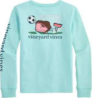 vineyard vines Girls' Soccer Player Whale Long-Sleeve Pocket Tee