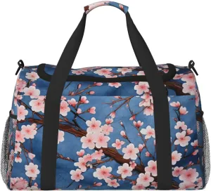 Vintage Cherry Flower Duffle Bag for Travel Retro Plum Blossom Sports Gym Tote Carry On Bag Large Shoulder Weekend Overnight for Workout