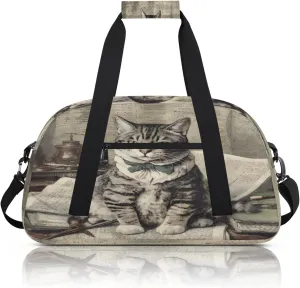 Vintage Funny Cat Small Gym Bag 18 inch Carry On Duffel Bag for Weekender Travel Sports Workout Yoga Gymnastics Dance Ballet