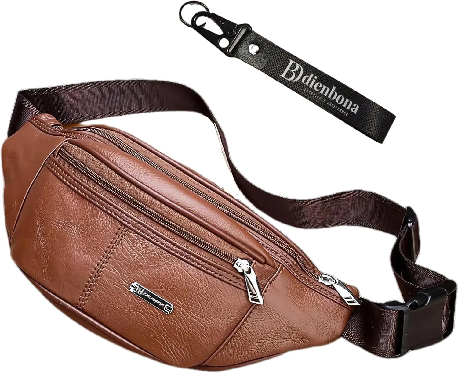Vintage Genuine Leather Fanny Pack with Key Ring – Spacious Crossbody Sling Bag for Men and Women, Ideal for everyday carry and Travel (Tan)