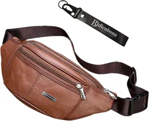 Vintage Genuine Leather Fanny Pack with Key Ring – Spacious Crossbody Sling Bag for Men and Women, Ideal for everyday carry and Travel (Tan)
