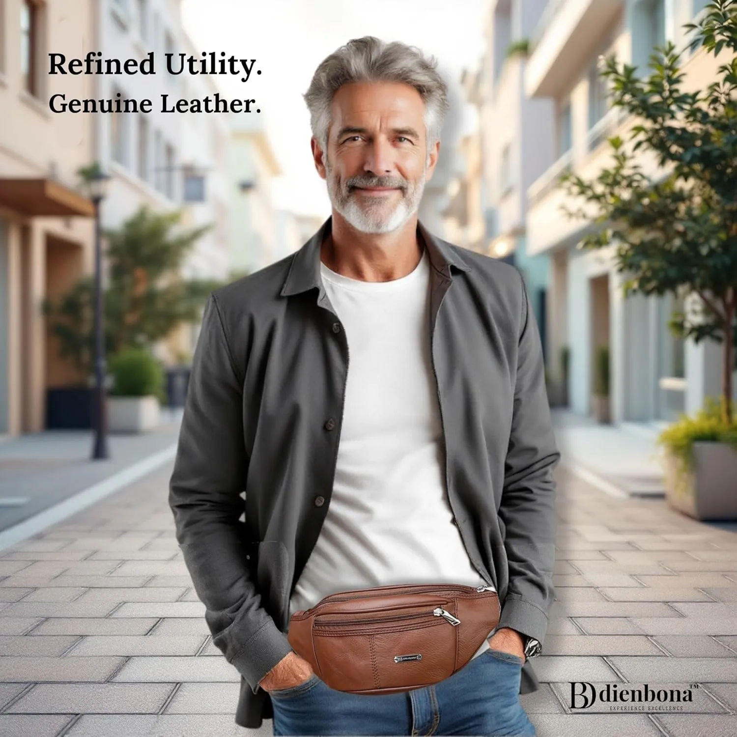 Vintage Genuine Leather Fanny Pack with Key Ring – Spacious Crossbody Sling Bag for Men and Women, Ideal for everyday carry and Travel (Tan)