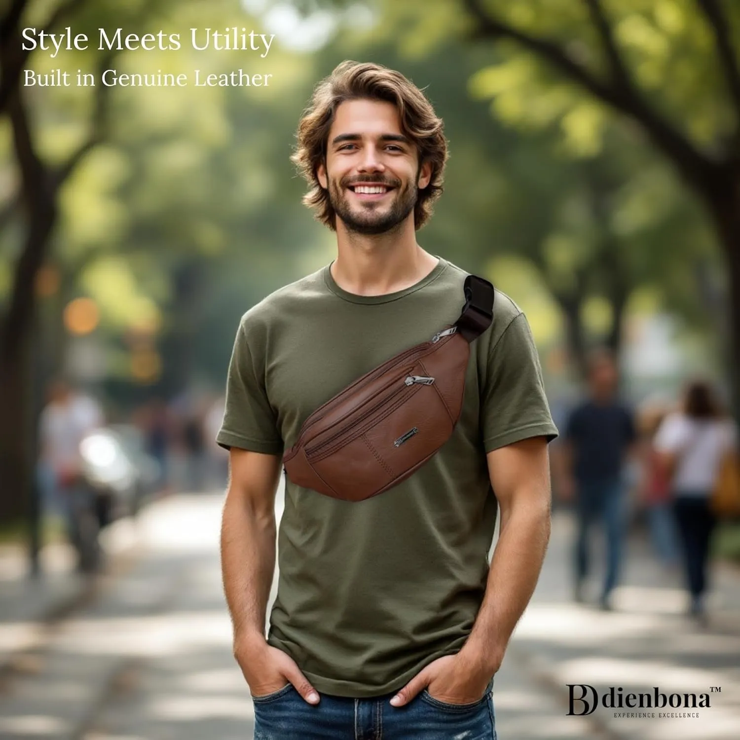 Vintage Genuine Leather Fanny Pack with Key Ring – Spacious Crossbody Sling Bag for Men and Women, Ideal for everyday carry and Travel (Tan)