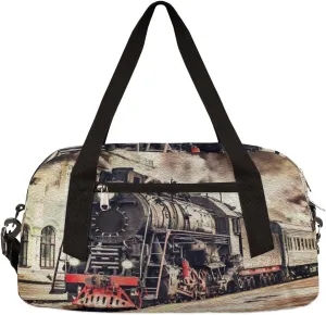 Vintage Steam Train Kids Duffel Bag for Girls Boys Teens, Steam Train Oil Painting Dance Bag Overnight Small Duffel Bag Carry On Weekend Sports Gym Travel Bag for School Practice Gymnastics Ballet