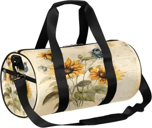 Vintage Sunflower Sports Gym Bag for Men Women Lightweight Travel Duffle Bag with Shoulder Strap Waterproof Carry On Weekender Overnight Bag for Travel Sports Gym