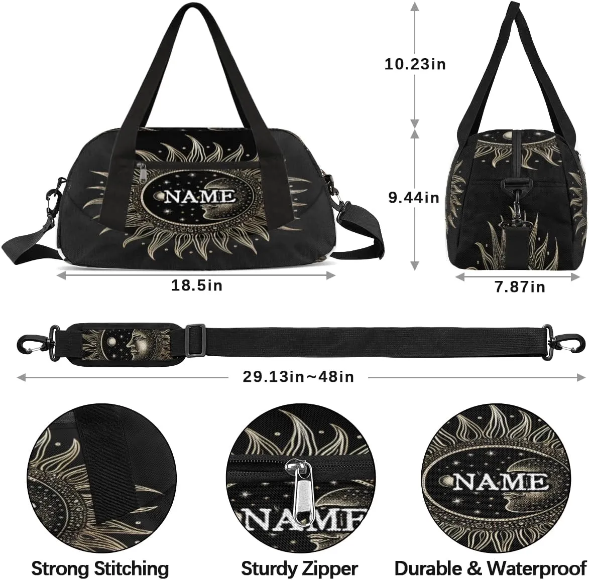 Vintage Tarot Sun Moon Personalized Kids Duffel Bag Custom Gym Sports Duffle Bag Teen Travel Gymnastic Weekender Overnighter Bag Carry on Toe Bag for Boys & Girls