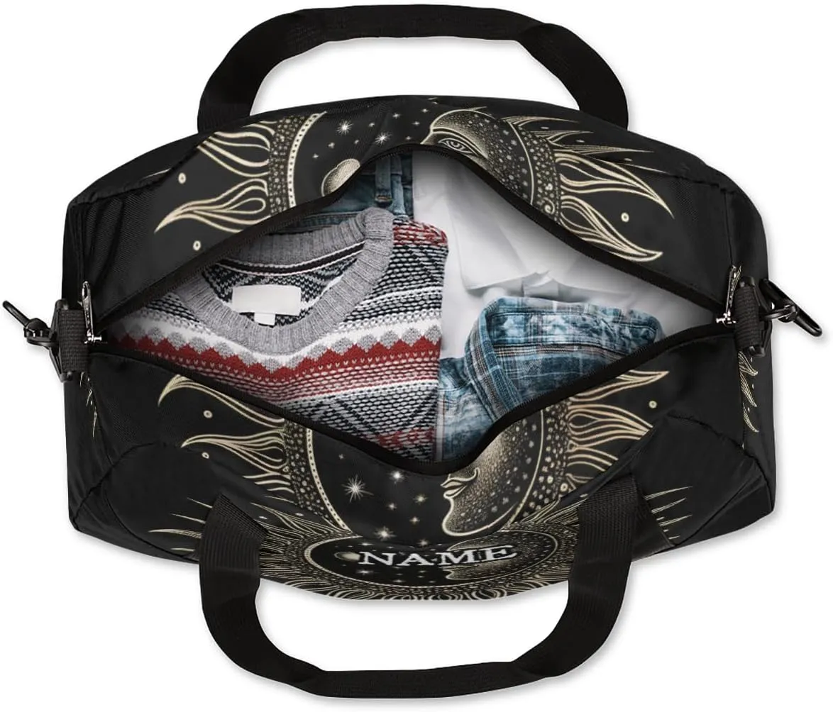 Vintage Tarot Sun Moon Personalized Kids Duffel Bag Custom Gym Sports Duffle Bag Teen Travel Gymnastic Weekender Overnighter Bag Carry on Toe Bag for Boys & Girls