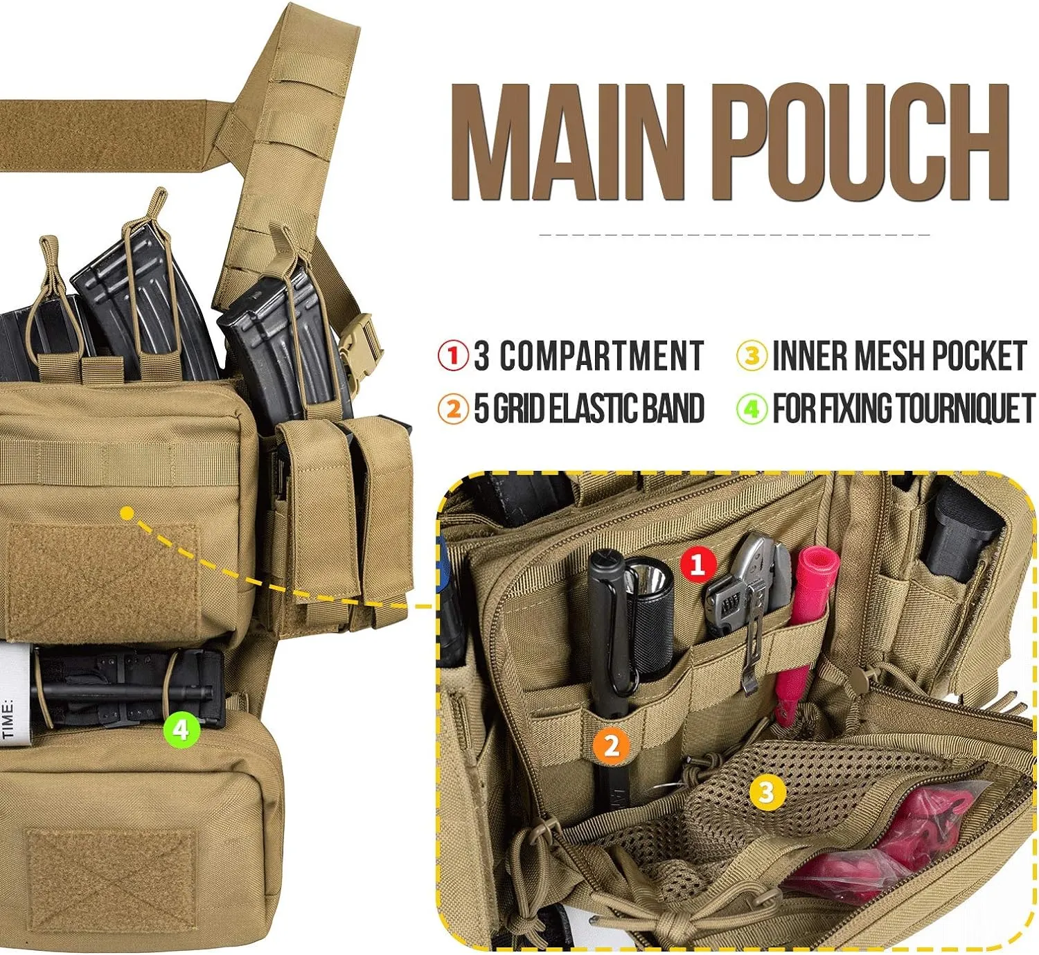 VISMIX Tactical Chest Rig, Adjustable&Detachable Molle Chest Rigs with Mag Pouch