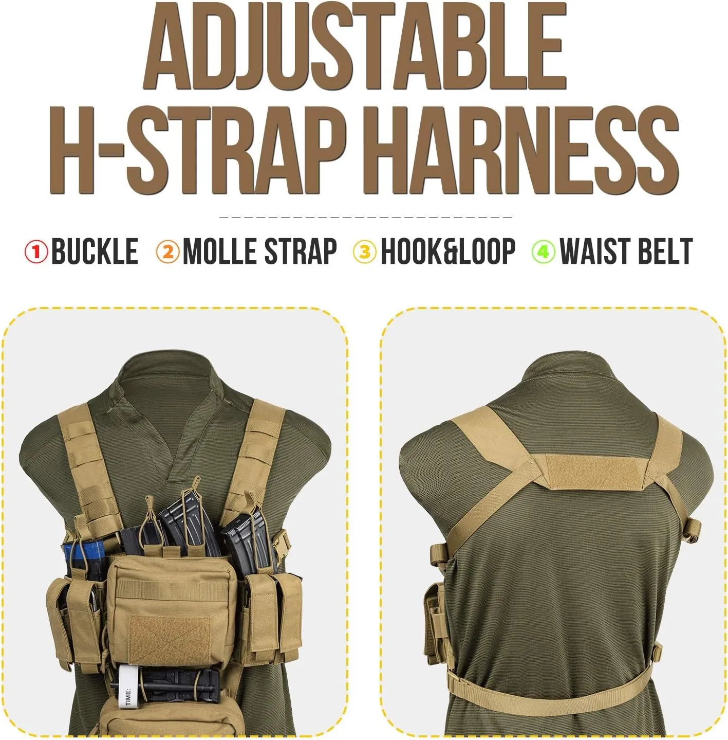 VISMIX Tactical Chest Rig, Adjustable&Detachable Molle Chest Rigs with Mag Pouch