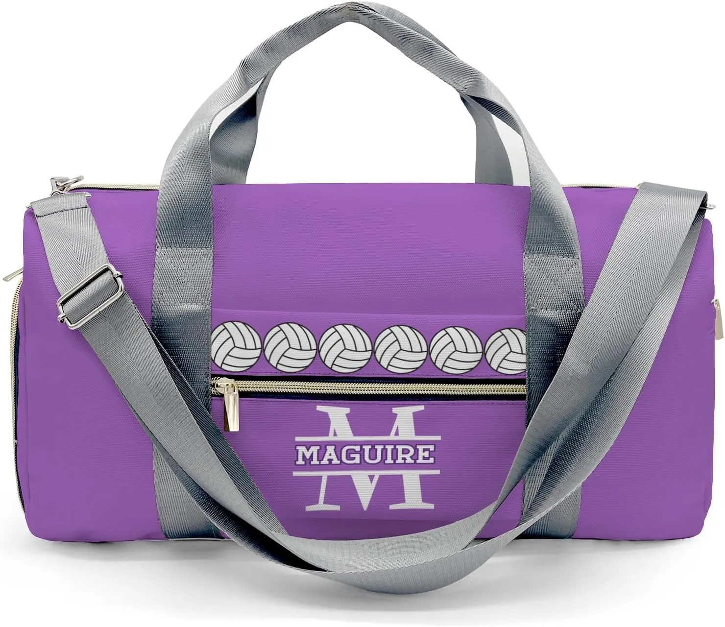 Volleyball Monogram Purple Personalized Duffel Bag with Name Custom Travel Bag for Women Men Sports Gym Dance Bags Wet Dry Pockets Shoes Compartment Overnight Weekend Bag Gift