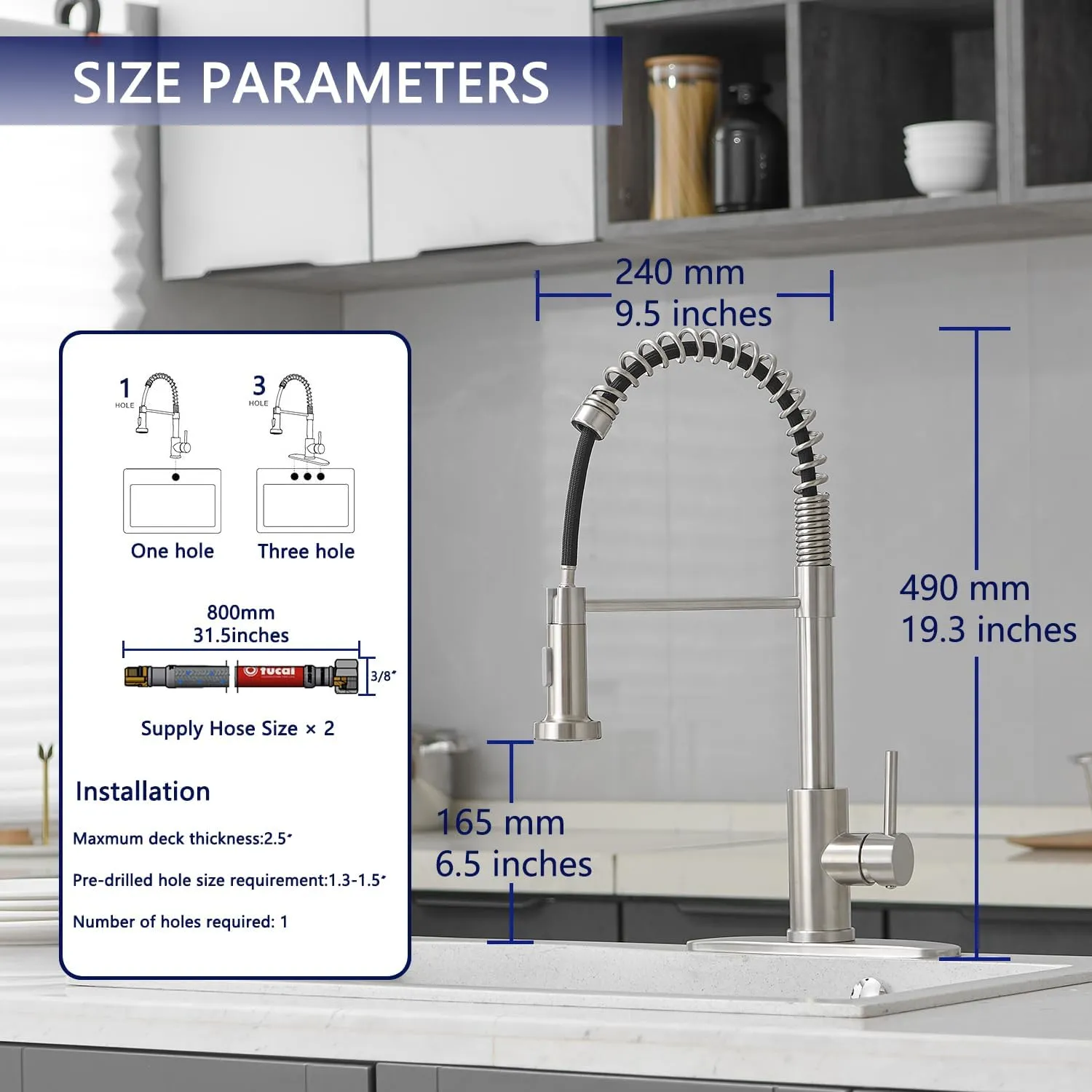 VOTON Kitchen Faucets with Pull Out Sprayer Commercial Spring Sink Faucet Stainless Steel Brushed Nickel Pull Down Single Handle Farmhouse faucets with Deck Plate for Camper Laundry Utility Rv Wet Bar