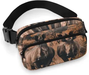 Waist Bag Crossbody Bag with Multiple Pockets with Adjustable Strap Travel Two Tall Rhinoceros Printed Chest Bag Fanny Pack for Men Women for Sports, 20x13cm, style