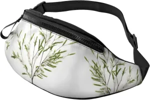 Waist Packs For Men & Women, Fashion Sling Pack With Adjustable Belt For Travel Sports Running.White Natural Plant Green Twig (1) Print
