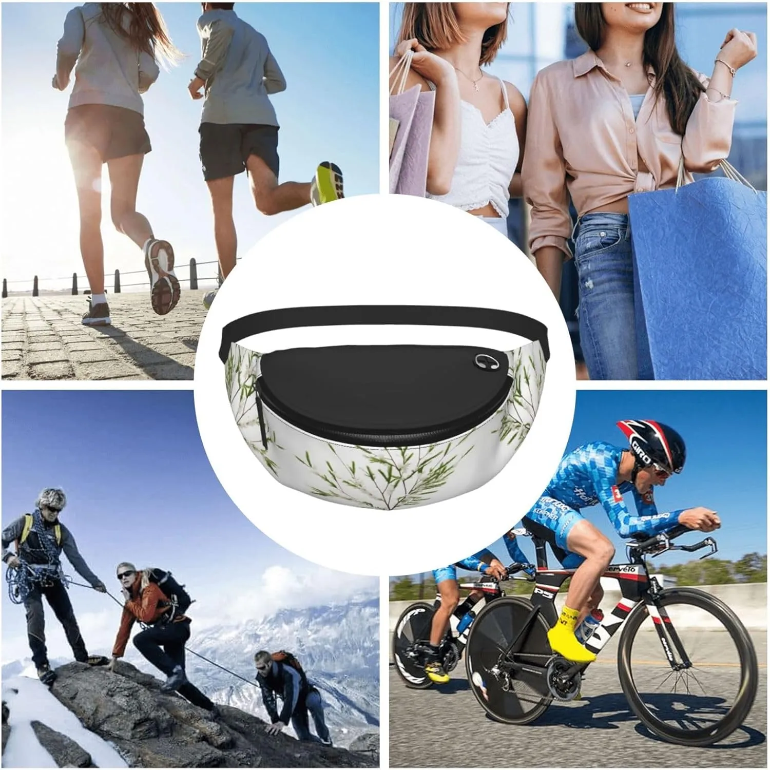 Waist Packs For Men & Women, Fashion Sling Pack With Adjustable Belt For Travel Sports Running.White Natural Plant Green Twig (1) Print