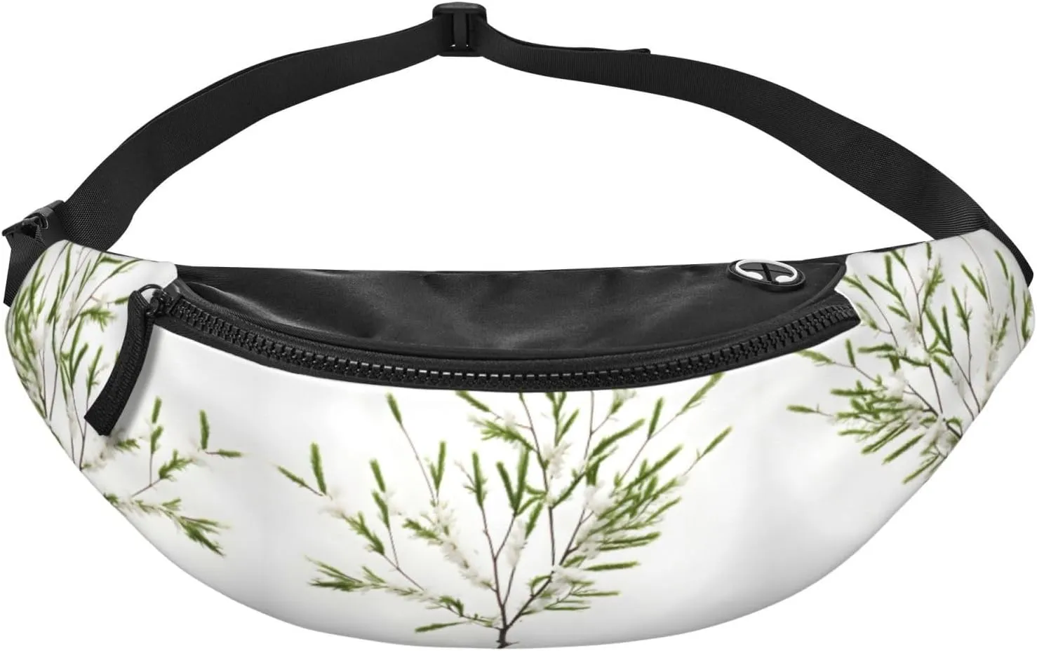 Waist Packs For Men & Women, Fashion Sling Pack With Adjustable Belt For Travel Sports Running.White Natural Plant Green Twig (1) Print