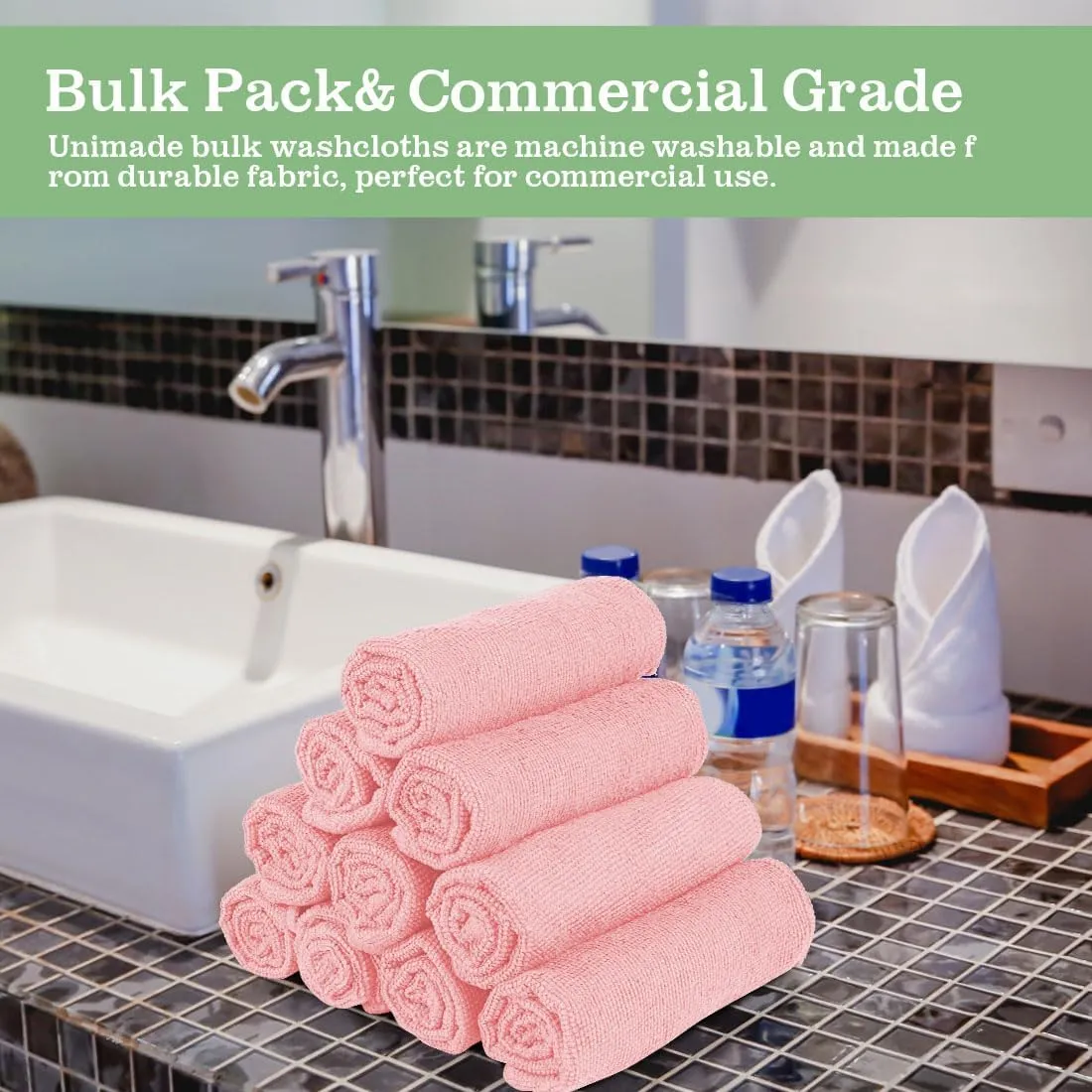 Washcloths Bulk - 100 Pack - Face Towels (12" x 12"), Highly Soft Wash Cloths and Hand Towels, Fast Drying Multi-Purpose Microfiber Cleansing Cloths for Bathroom, Hotel, Spa, and Salon - Pink