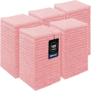 Washcloths Bulk - 100 Pack - Face Towels (12" x 12"), Highly Soft Wash Cloths and Hand Towels, Fast Drying Multi-Purpose Microfiber Cleansing Cloths for Bathroom, Hotel, Spa, and Salon - Pink