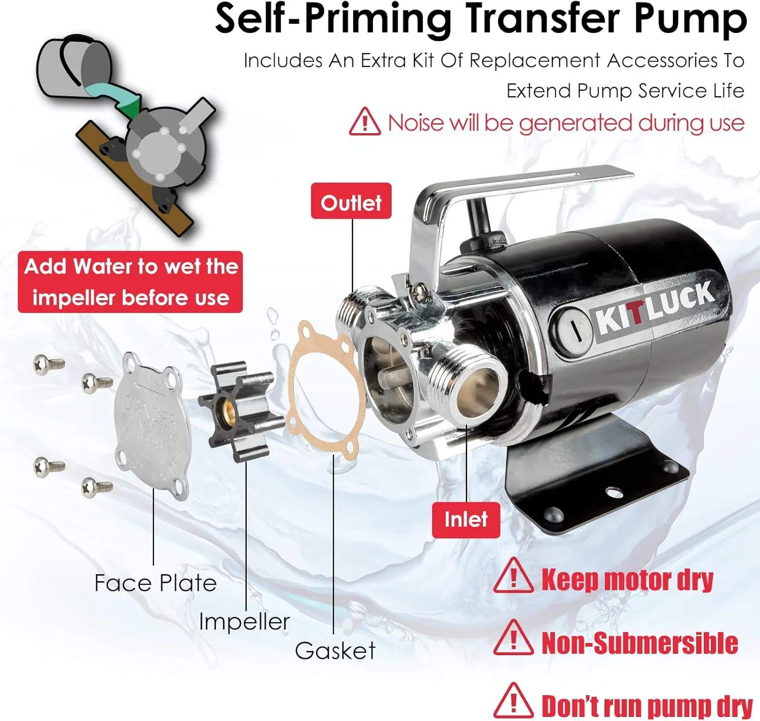 Water Transfer Pump, 115V 1/10HP 330GPH Utility Water Pump Electric With 6ft Suction Hose Kit, Portable Small Water Pump For Pool Draining, Removing Water From Rain Barrel, Aquariums, etc.