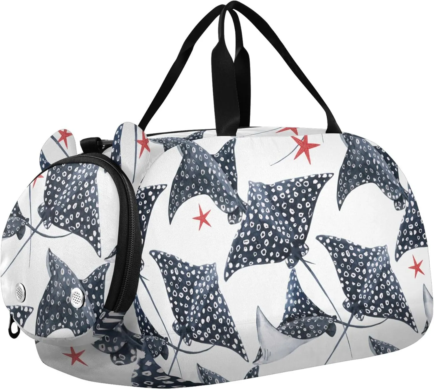 Watercolor Stingray Fish Sports Duffle Bag for Girls Boys, Gym Bag with Shoe Compartment, Kids Travel Overnight Weekender Shoulder Bags