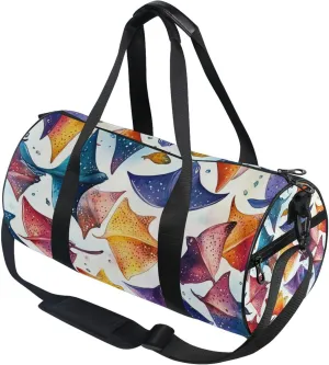 Watercolor Stingray Gym Duffle Bag Women Men Sports Fitness Bag for Travel Workout Gymnastics Dance Ballet