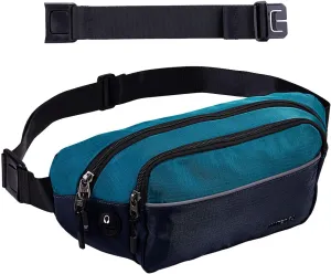 WATERFLY Fanny Pack Waist Bag: Large Waist Packs for Women Men Fashion Crossbody Belt Bags for Hiking Running Travel Walking-Dark Blue & Cyan