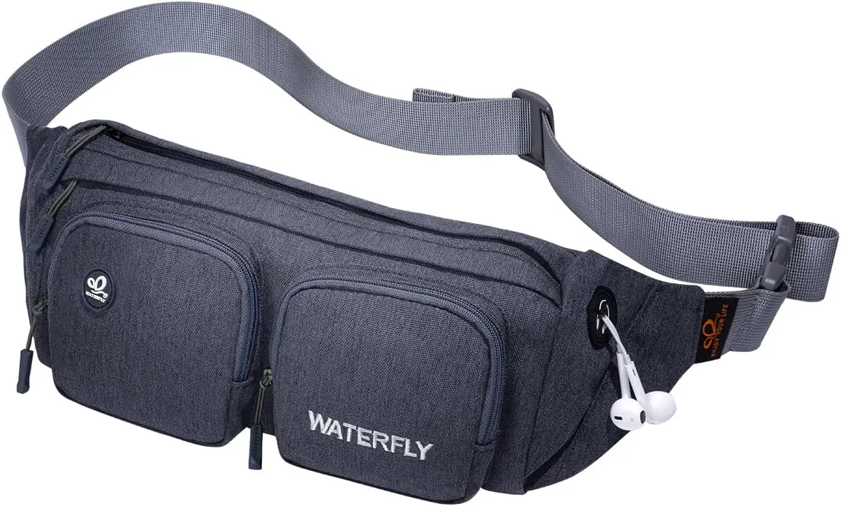 WATERFLY Fanny Pack Waist Bag: Travel Hip Pouch Bum Bag Plus Size Crossbody Fannie Pack Adjustable Belt Waistpack Phanny Fannypack for Man Woman Hiking Walking Jogging
