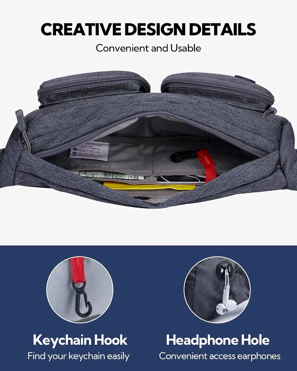 WATERFLY Fanny Pack Waist Bag: Travel Hip Pouch Bum Bag Plus Size Crossbody Fannie Pack Adjustable Belt Waistpack Phanny Fannypack for Man Woman Hiking Walking Jogging