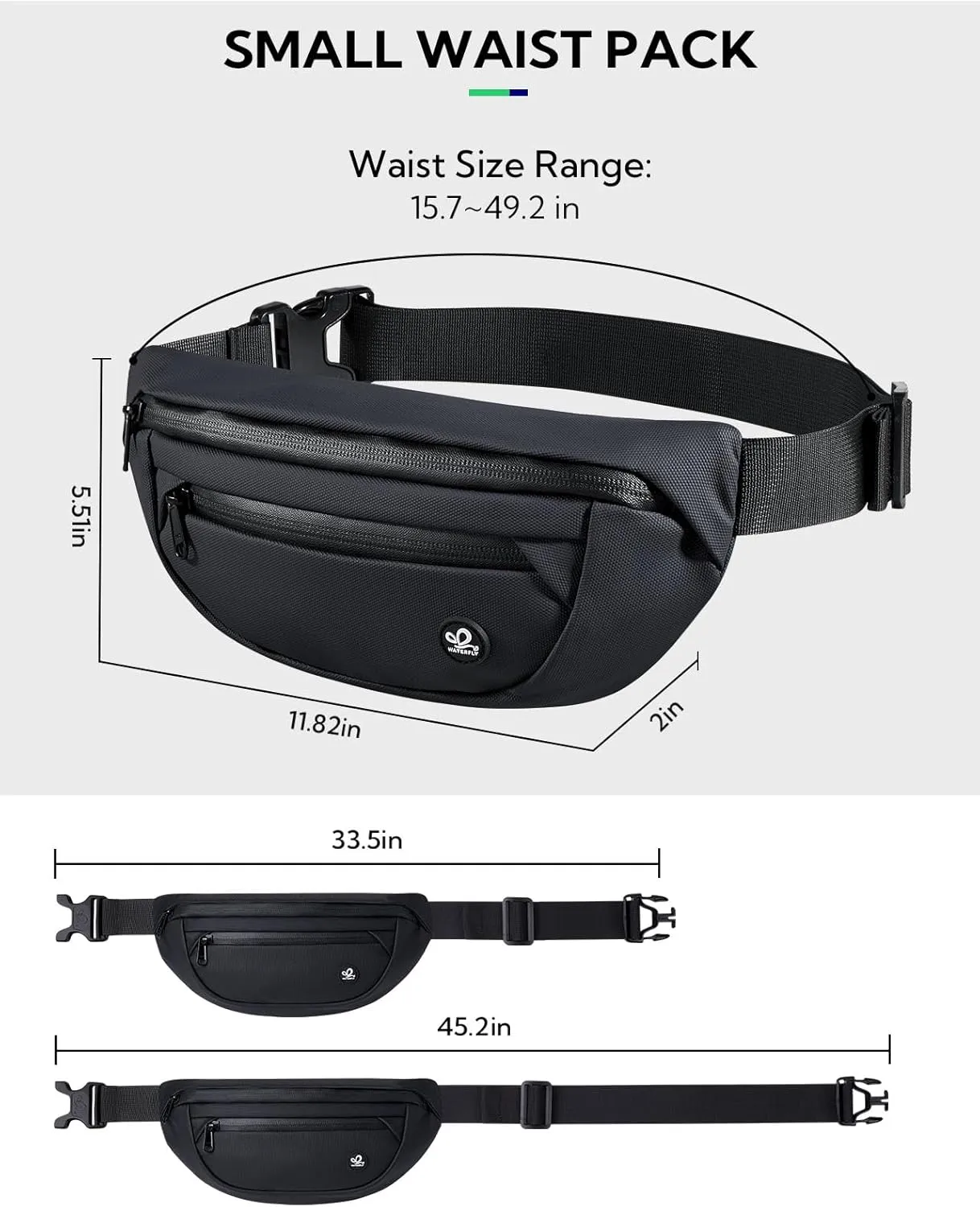 WATERFLY Fanny Pack Waist Packs: Small Waist Bag for Women Men Fashion Crossbody Belt Bags for Hiking Running Travel Walking-Black