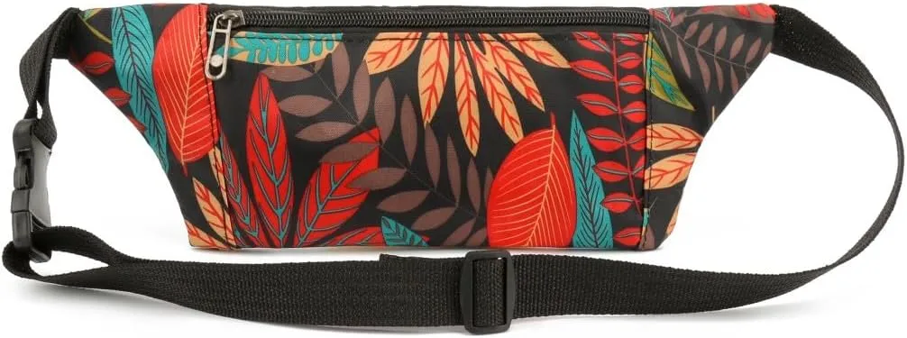 Waterproof Crossbody Bags,Waist Packs for Women and Men for Travel Running Sports Outdoors. (Black-Leaf)