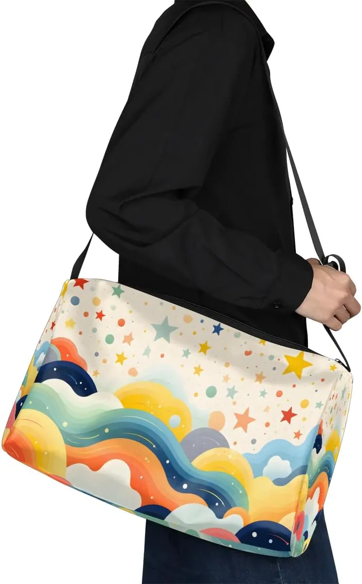 Weekend Bag Art Scenery Patterns Lightweight Carry On Duffel Bag Waterproof Gym Bag Pu Leather Duffle Bag for Workout Travel Sport