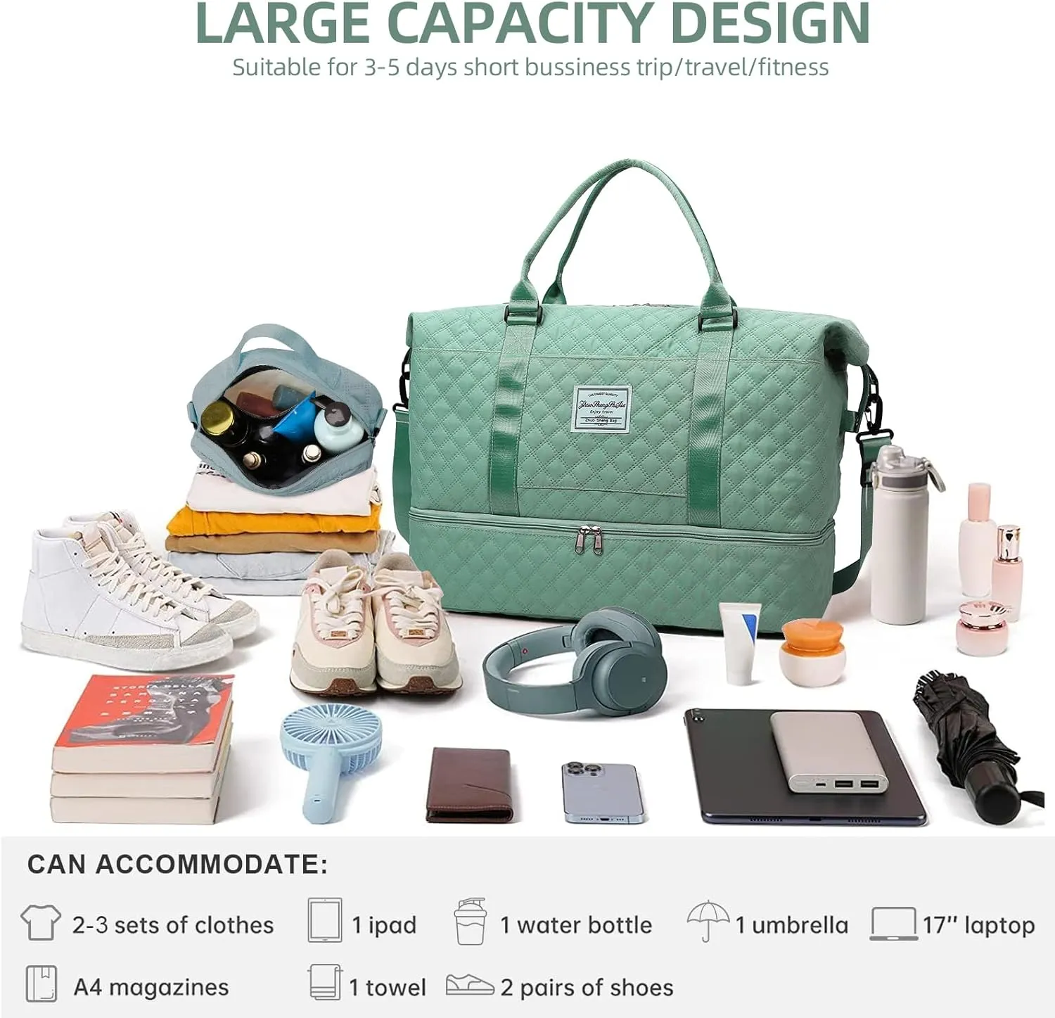 Weekender Bags for Women Travel Duffle Bag with Shoe Compartment Overnight Carry On Duffel Bag Gym Tote Bag with Toiletry Bag