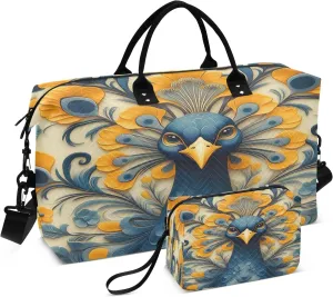 Weekender Bags Travel Duffel Gym Bag Blue Peacock Carry on Overnight Tote Bag with Toiletry Bag for Airplane Travel Trip Gym Yoga