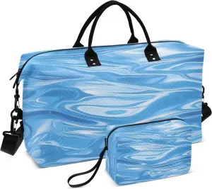 Weekender Bags Travel Duffel Gym Bag Ocean Wave Ripples Pattern Carry on Overnight Tote Bag with Toiletry Bag for Airplane Travel Trip Gym Yoga