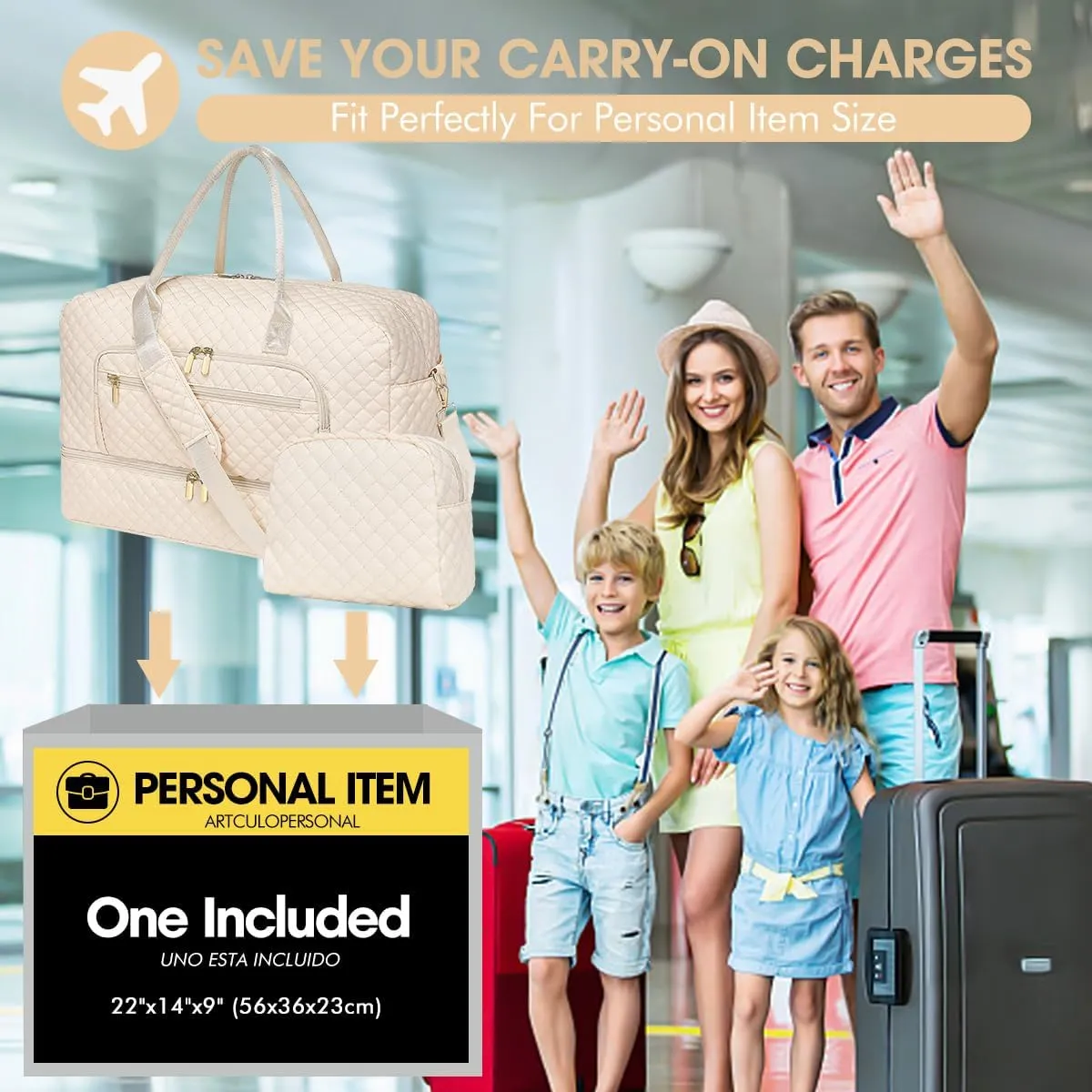 Weekender Overnight Bag Women: Large Travel Duffle Bag with Shoe Compartment & Wet Pocket Carry On Tote Bag Gym Duffel Bag with Toiletry Bag Bag for Hospital Beige