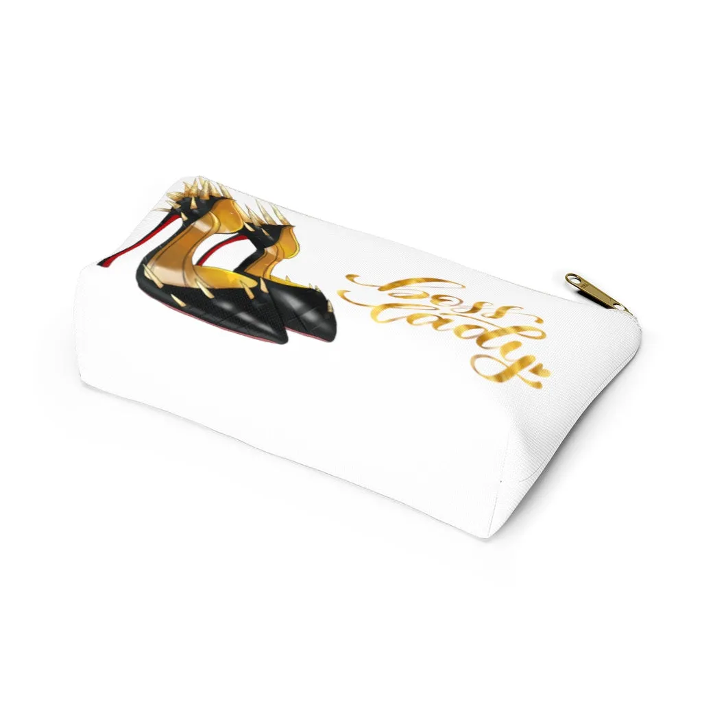 White & Gold Boss Lady  Makeup & Accessory Pouch w T-bottom