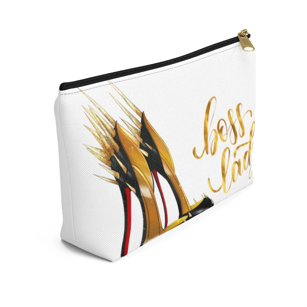 White & Gold Boss Lady  Makeup & Accessory Pouch w T-bottom