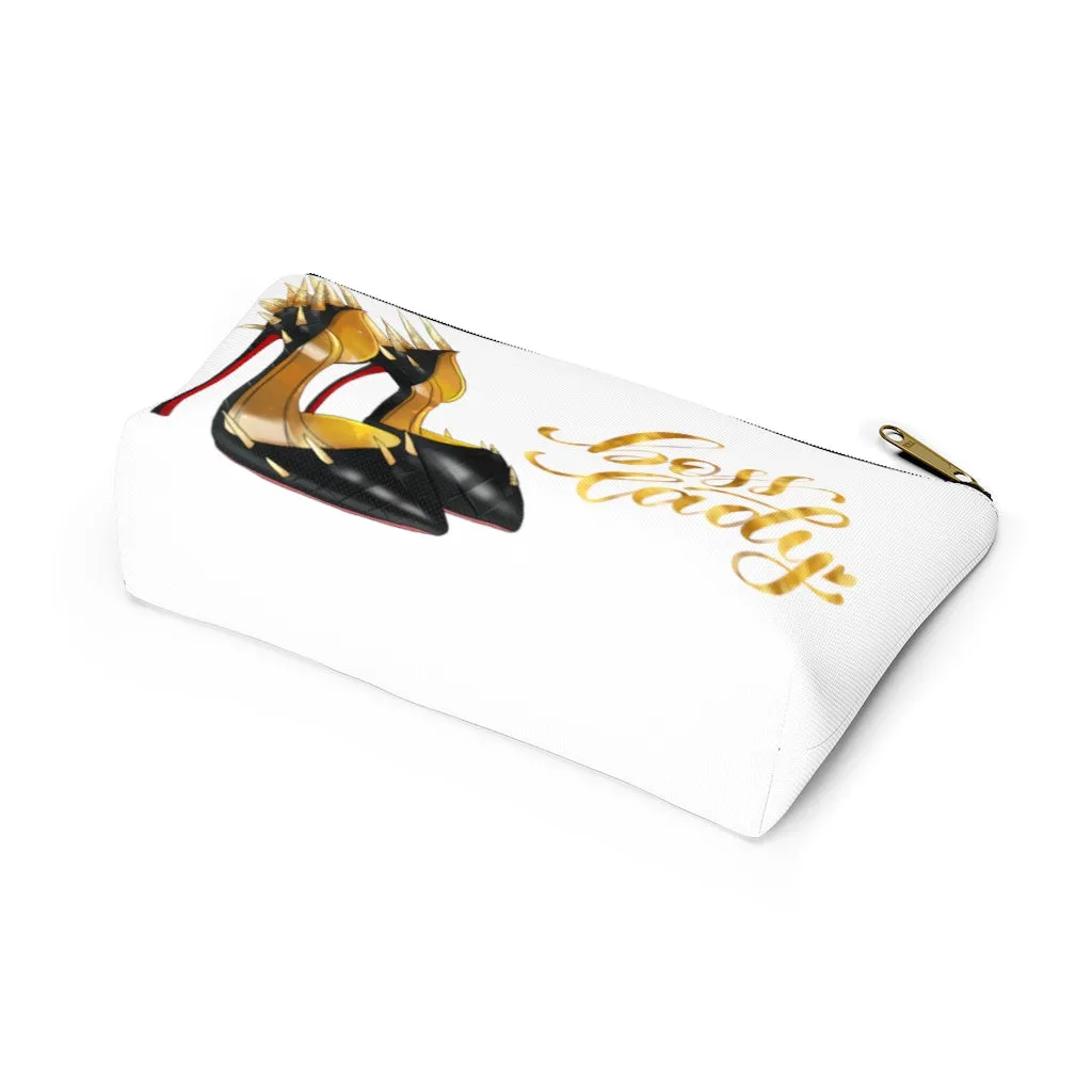 White & Gold Boss Lady  Makeup & Accessory Pouch w T-bottom