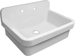 Whitehaus Old Fashioned Country Fireclay Kitchen Sink with High Backsplash, 8" Pre-Drilled Faucet Holes, 3½" Rear Center Drain, Gloss White Finish; Color: White Kitchen Sink