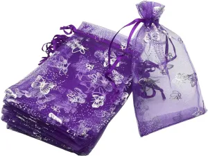 Wholesale 100PCS Organza Bag Butterfly Design Wedding Pouches Jewelry Packaging Bags (Dark Purple, 3.5x4.5 (9x12cm))