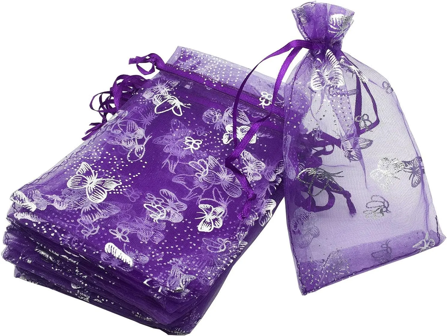 Wholesale 100PCS Organza Bag Butterfly Design Wedding Pouches Jewelry Packaging Bags (Dark Purple, 3.5x4.5 (9x12cm))