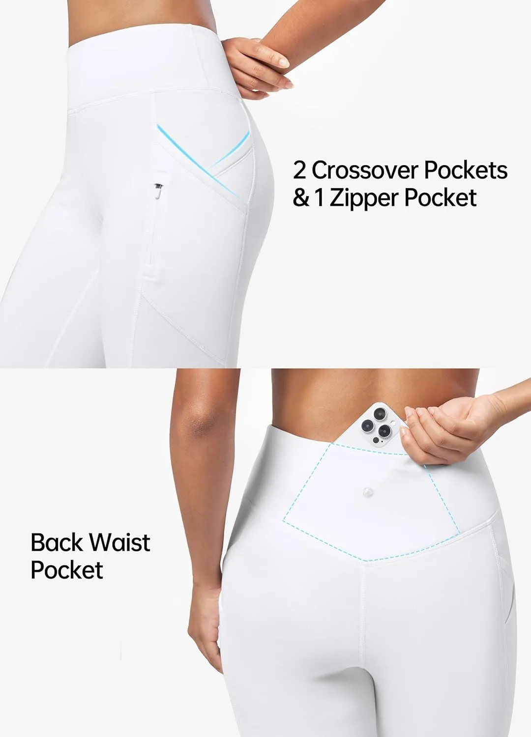 Willit Women's Fleece Lined Pants Thermal Leggings Winter Bootcut Yoga Pants Zipper Pockets Flare High Waist Water Resistant