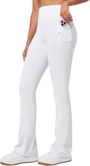 Willit Women's Fleece Lined Pants Thermal Leggings Winter Bootcut Yoga Pants Zipper Pockets Flare High Waist Water Resistant