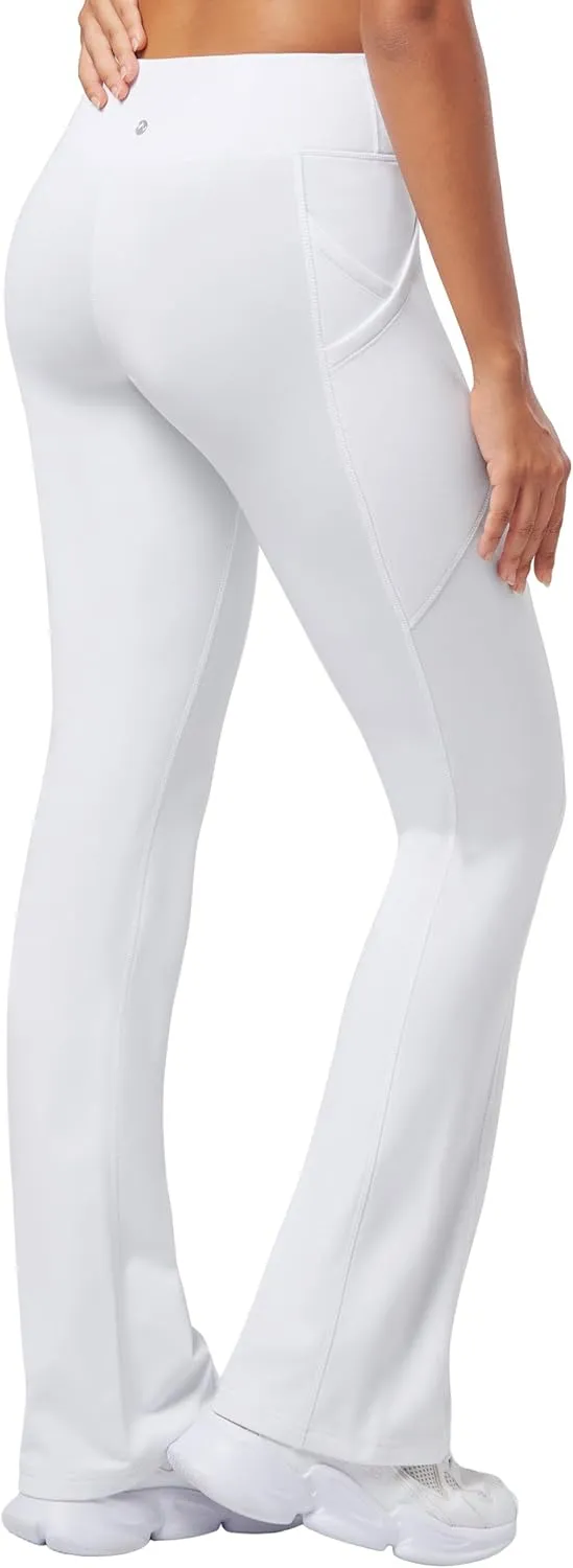Willit Women's Fleece Lined Pants Thermal Leggings Winter Bootcut Yoga Pants Zipper Pockets Flare High Waist Water Resistant