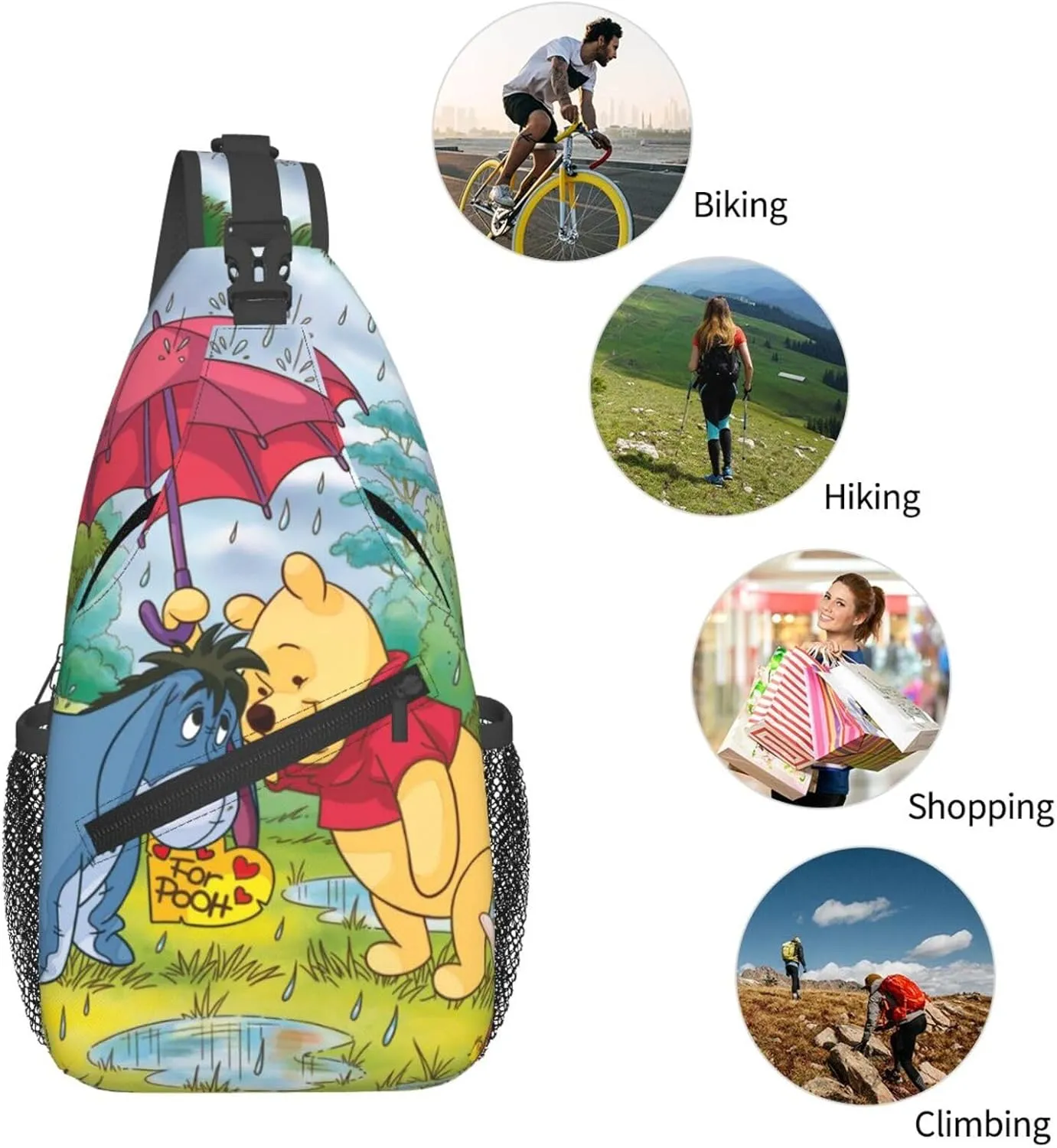 Win-nie The Pooh Crossbody Bag Sling Shoulder Bag for Outdoor Travel Sports Camping Hiking Shoulder Bags