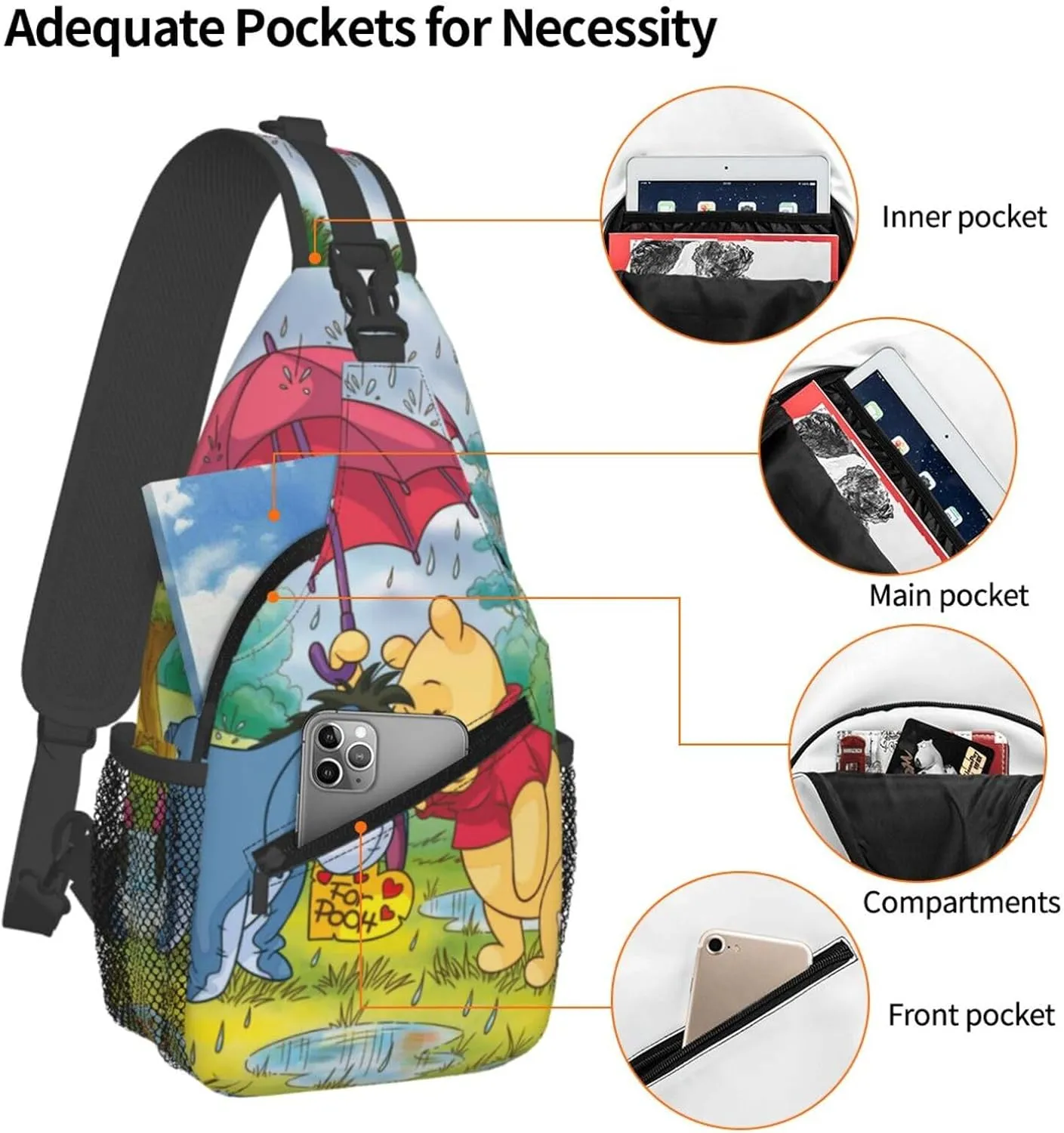 Win-nie The Pooh Crossbody Bag Sling Shoulder Bag for Outdoor Travel Sports Camping Hiking Shoulder Bags