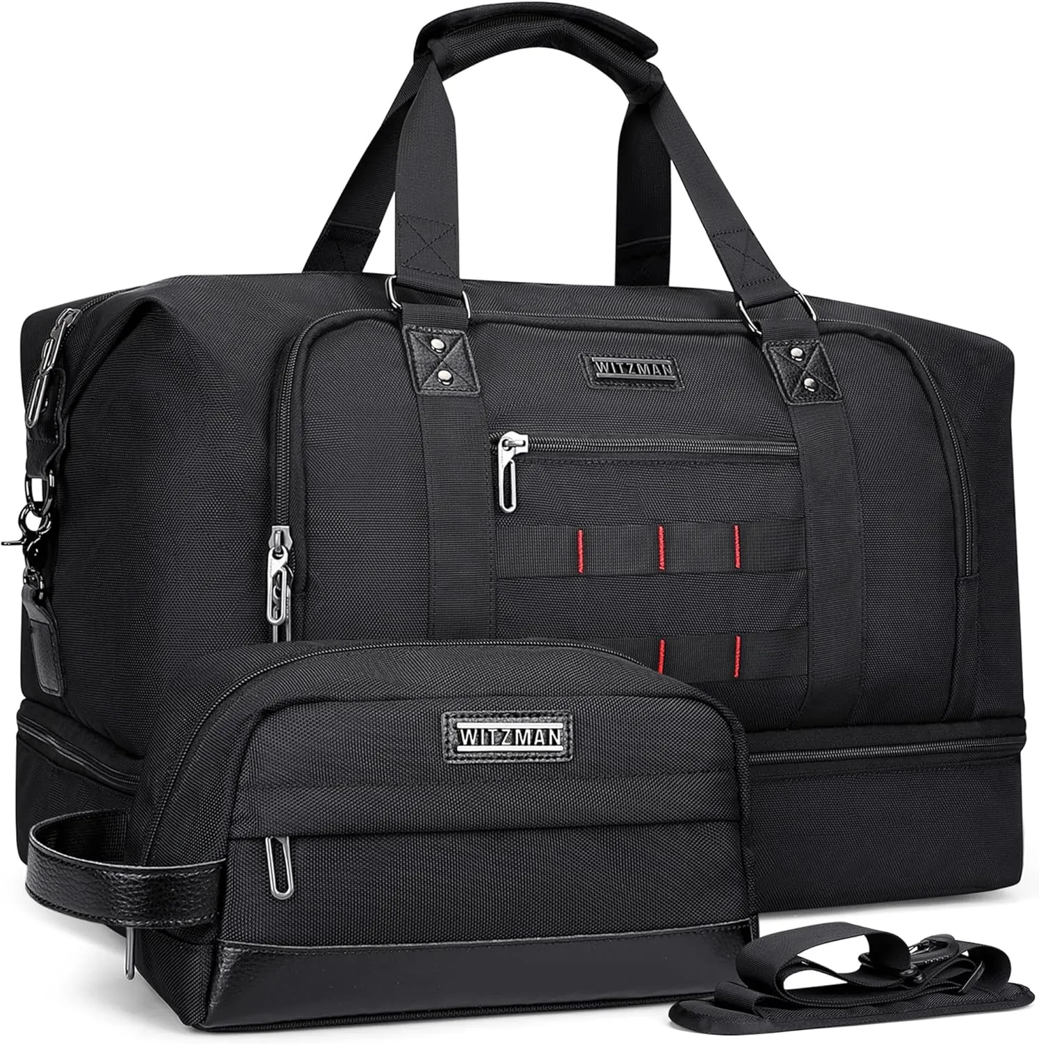 WITZMAN Travel Duffle Bags for Men Weekender Bags with Toiletry Bag Sets Carry On Overnight Bag 55L （B696 Black）