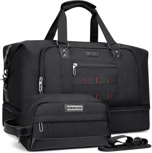 WITZMAN Travel Duffle Bags for Men Weekender Bags with Toiletry Bag Sets Carry On Overnight Bag 55L （B696 Black）